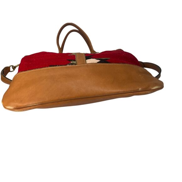 Large Artisan Wool Kilim Rug Leather Native Western Tote Overnight Market Bag - Picture 9 of 10